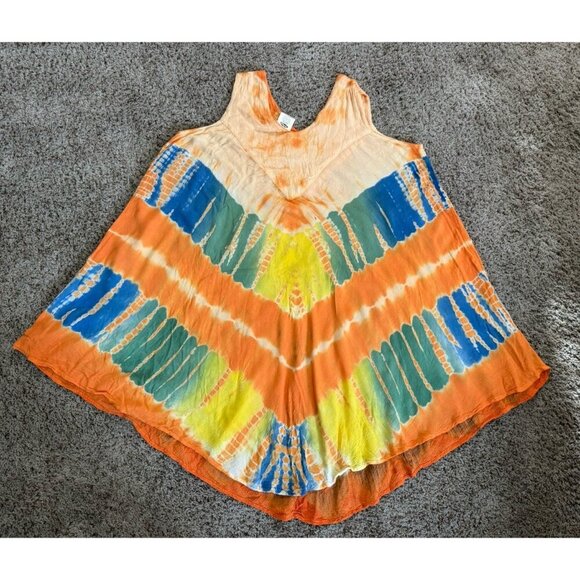 Womens Dress Tie Dye Embroidered Cover Up Tropical Palm Trees Beach FREE SIZE - Picture 14 of 16